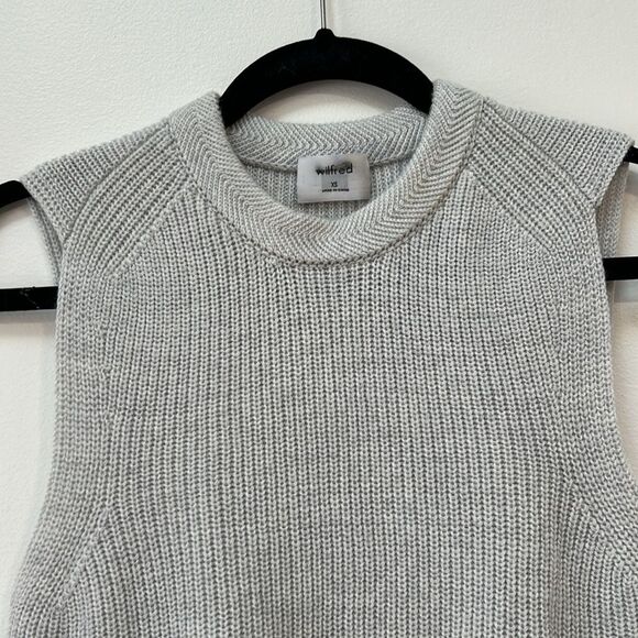 Wilfred Aritzia Durandal Sweater Vest Turtle Neck Wool Side Slit Size XS Grey - Picture 5 of 9